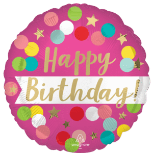 STD SATIN HAPPY BDAY PINK CONFETTI